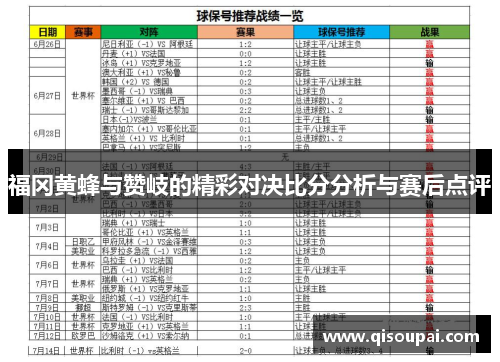 福冈黄蜂与赞岐的精彩对决比分分析与赛后点评
